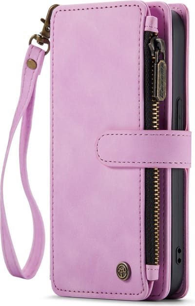 Casemania Hoesje Geschikt voor Apple iPhone 14 - Pastel Lila - Luxe Portemonnee Book Case met Rits