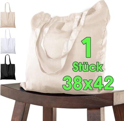 Onbedrukte katoenen tas 38x42 cm met lange hengsels - OEKO-TEX® gecertificeerd, ideaal voor verfprojecten