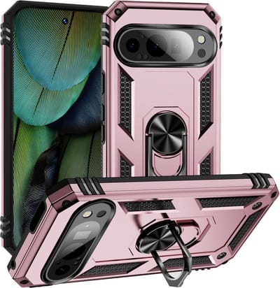 Coverup Hoesje - Geschikt voor Google Pixel 9 / Pixel 9 Pro Hoesje - Coverup Ring Kickstand Back Cover - Rose Gold