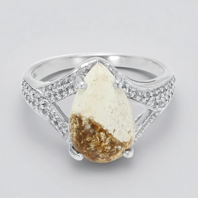 Cavill - 925 Sterling Zilveren Ring - 3,15 ct Peervormige Magnesiet & 0,24 ct Witte Topazen - Elegante Braziliaanse Edelsteen