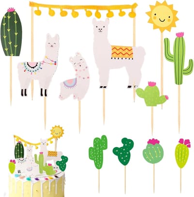 12 Stuks Alpaca Cake Toppers voor Bruiloften en Feestjes - Cactus Decoratie voor Cupcakes en Babyshowers met Dieren Thema