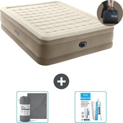 Intex Luchtbed - 2-Persoons - 152 x 203 x 46 cm - Beige - Inclusief pomp - Hoeslaken en Reparatieset