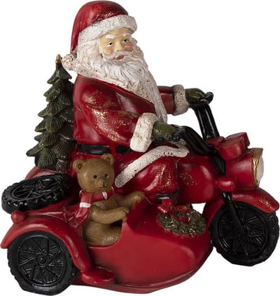Clayre & Eef Beeld Kerstman 19x14x17 cm Rood Polyresin Kerstdecoratie