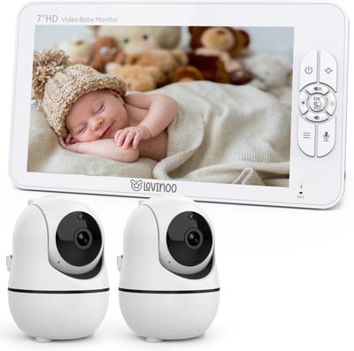 Lovinoo Babyfoon met 2 Camera's - Baby Monitor - Op Afstand Bestuurbaar - Babyphone - Temperatuursensor - Uitbreidbaar Tot 4 Camera's - Terugspreekfunctie - Zonder Wifi en App - 7.0 Inch HD Scherm