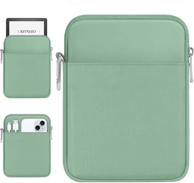 Gevoerde e-reader hoes voor 6-7 inch tablet - Beschermhoes met karabiner en geschikt voor 7 inch e-reader, duurzaam en stijlvol ontwerp in donkergroen