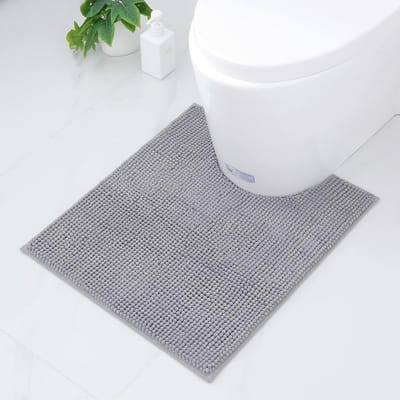 Badmat Chenille antislip zachte mat toilet met uitsparing 50 x 60 cm absorberende badmat staande toilet wasbaar voor toilet lichtgrijs