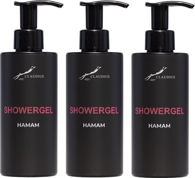 Showergel Hamam 300 ml - met pomp - zwarte fles - set van 3 stuks - Douchegel - Voordeelverpakking