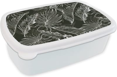 Broodtrommel Wit - Lunchbox - Brooddoos - Palmblad - Tropisch - Design - Hawaii - 18x12x6 cm - Volwassenen
