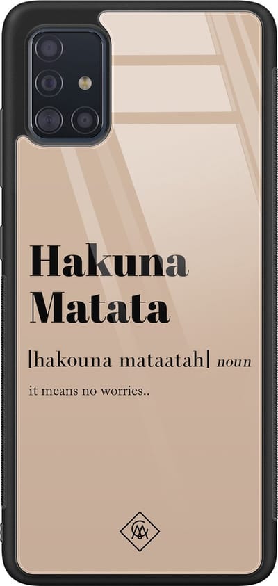 Casimoda® hoesje - Geschikt voor Samsung Galaxy A51 - Hakuna Matata - Luxe Hard Case Zwart - Backcover telefoonhoesje - Bruin/beige