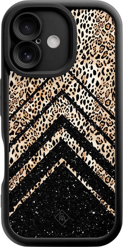 Casimoda® hoesje - Geschikt voor iPhone 16 - Chevron Luipaard - Effen telefoonhoesje met lensbescherming - Siliconen/TPU - Backcover - Zwart