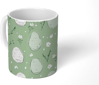 Mok - Koffiemok - Groen - Eieren - Patroon - Mokken - 350 ML - Beker - Koffiemokken - Theemok