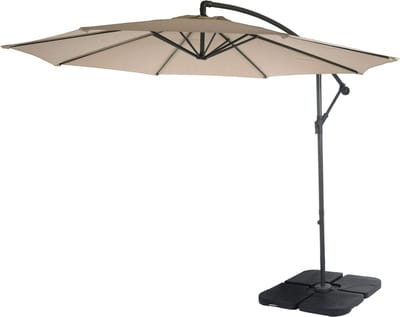 Zweefparasol Acerra, parasol zonwering, Ø 3 m kantelbaar, polyester/staal 11 kg ~ zandbeige met standaard