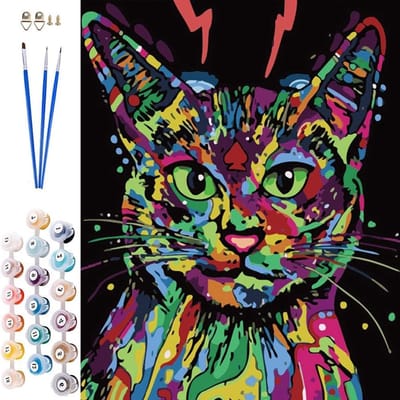 Kleurige Kat Hoofd Schilderen op Nummer Set 40 x 50 cm - Creatieve Kunst Therapie voor Volwassenen en Kinderen