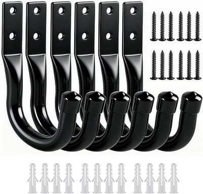 Muurhaken - Stevige muurhaken - Multifunctionele garagehaken - Opberghaken voor aan de muur - Inclusief schroeven - Set van 6 - Geschikt voor het ophangen van gereedschap, ladders en fietsen in de garage