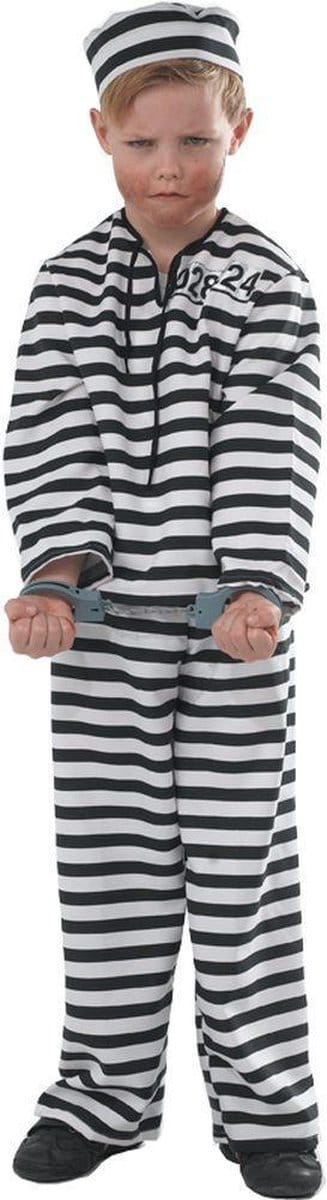Carnaval verkleedkleding Gestreept boevenpak - zwart/wit - 2-delig - kinderen - Boef/crimineel/gevangene 116