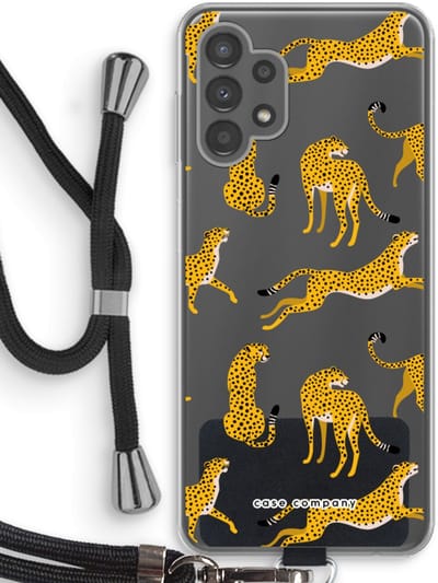 Case Company® - Hoesje met koord geschikt voor Samsung Galaxy A13 4G hoesje met Koord - Luipaard - Telefoonhoesje met Zwart Koord - Bescherming aan alle Kanten en Over de Schermrand
