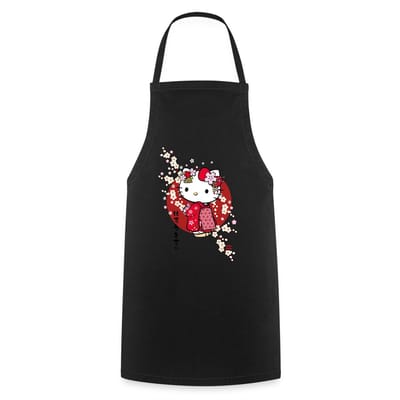 Hello Kitty In Een Rode Kimono En Kersenbloesems Keukenschort