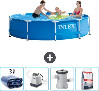 Intex Rond Frame Zwembad - 305 x 76 cm - Blauw - Inclusief Solarzeil - Zoutwatersysteem - Zwembadfilterpomp - Zwembadzout