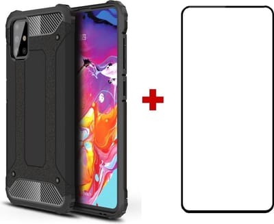 Telefoonhoesje geschikt voor Samsung galaxy A51 silicone TPU hybride zwart hoesje + full cover glas screenprotector