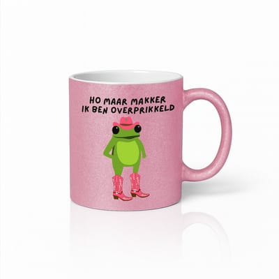 Grappige Roze Kikker Mok – “Ho Maar Makker Ik Ben Overprikkeld” – Leuke Cowboylaarsjes Design – Perfect Cadeau voor Stress & Humor Liefhebbers – 330ml Keramische Beker