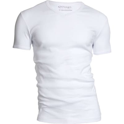 Garage 302 - Semi Bodyfit T-shirt V- hals korte mouw wit S 100% katoen 1x1 rib