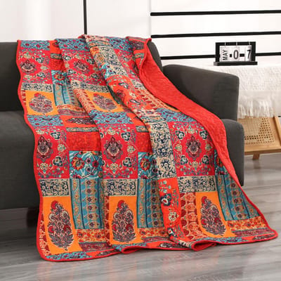 Enkele Bedpreien Zachte Katoen Microfiber Patchwork Gewatteerde Bedpreien Enkel 150x200 cm, Bloemen Patroon Gemengde Oranje Blauwe Kleuren Gewatteerde Bed Gooien voor Slaapkamer Decor