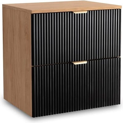 Wastafelkast WENA, gecanneleerde fronten, Willy, 60x60x47 cm, Zwart/Walnoot