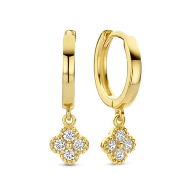 New Bling - 9NB-1588-Y - 925 zilveren klaver oorhangers met zirconiastenen - goudkleurig