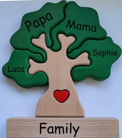 Gepersonaliseerde Stamboom puzzel 4 namen - geboorte - kraam cadeau - Vaderdagcadeau - moederdagcadeau