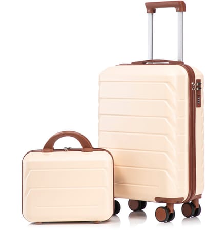 Bagage - Bagageset - Met cijferslot en toilettas van 35,5 x 20,5 x 55 cm - Kunststof - Geschikt voor weekendjes weg, stedentrips, korte vakanties, zakenreizen en overnachtingen - Beige