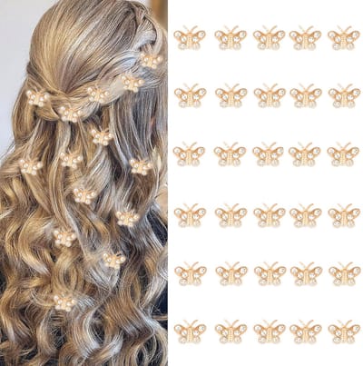 30 Stuks Mini Strass Vlinder Haarspeldjes | Goud Glinsterende Haarclips | Feeërieke Bruiloft Bruid Haaraccessoires | Decoratieve Haarspelden Voor Dames | Voor Huwelijk Feestjes En Dagelijks Gebruik | Stevige Grip Zonder Haarbeschadiging| Cyslmuk®