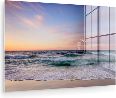 MuchoWow® Glasschilderij 30x20 cm - Schilderij acrylglas - Strand - Pastel - Kleuren - Foto op glas - Muurdecoratie woonkamer - Wanddecoratie slaapkamer - Schilderijen
