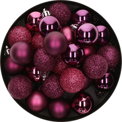 Atmosphera kerstballen - 18x stuks - framboos roze - kunststof - 3 cm