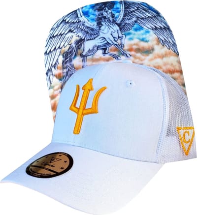 Capiche® Trucker Pet Heren – Pegasus – Wit & Mesh – Verstelbaar met Druksluiting – Sportcap – Mannen Petten – Griekse Mythologie