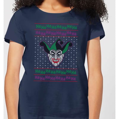DC Joker Knit Women's Christmas T-Shirt - Navy - XS