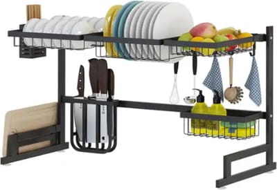 Igoods Afdruiprek - Droogrek - Borden, Bestek, Glazen, Messen - RVS - Zwart - Met Lekbak - 79X52X32 cm -