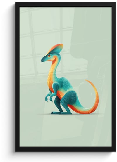 Poster in lijst - Fotolijst 40x60 cm - Posters - Staart - Dino - Minimalistisch - Blauw - Posterlijst zwart - Decoratie - Wanddecoratie woonkamer - Muurdecoratie slaapkamer