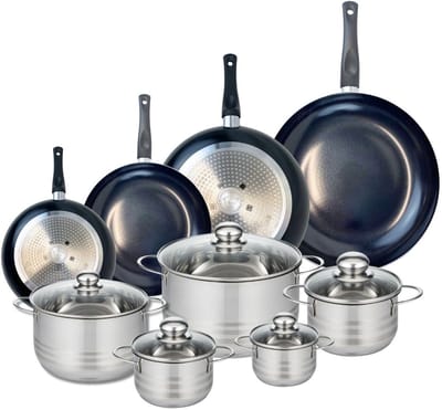 Set van 4 Koekenpannen 20, 24, 28 en 32 cm en 5 braadpannen 12, 14, 16, 20 en 24 cm Elo Prima Brillant