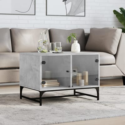 vidaXL - Salontafel - met - glazen - deuren - 68,5x50x50 - cm - betongrijs