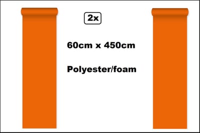 2x Oranje loper polyester/foam vilt 60cm x 450cm - WK Gala hollywood thema feest kids party film verjaardag