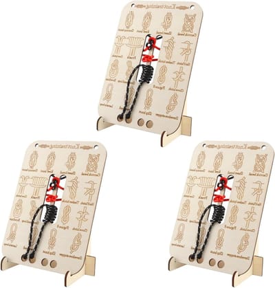 Houten Knoopbord - Trainingsbord Touw - Knoopvaardigheden Leren - 16 Knoopmethoden - 3 Sets - Houtkleur