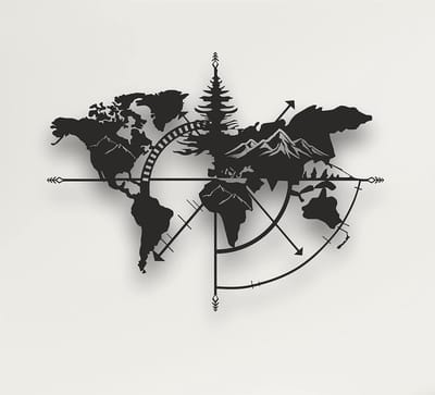 Metalen Wereldkaart Wanddecoratie 101x76 cm - Geometrische Globe Muurdecoratie voor Woonkamer