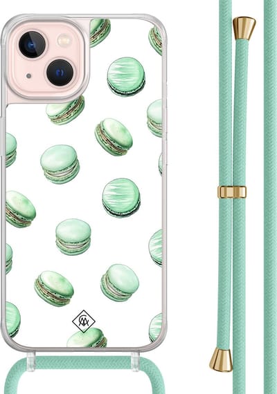 Casimoda® hoesje met mintgroen koord - Geschikt voor iPhone 13 - Macarons - Afneembaar koord - TPU/acryl - Mint