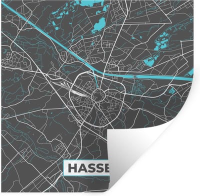 Muurstickers - Sticker Folie - Kaart – Plattegrond – Stadskaart – Hasselt – België - Grijs - 100x100 cm - Plakfolie - Muurstickers Kinderkamer - Zelfklevend Behang XXL - Zelfklevend behangpapier - Stickerfolie