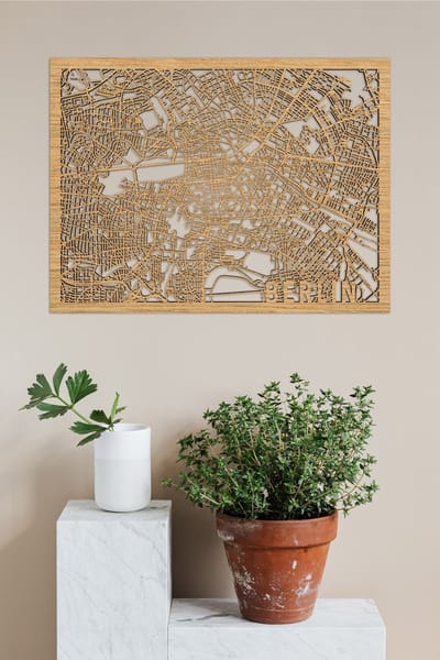 Houten Stadskaart Berlin Eikenhout 50x70cm Wanddecoratie Voor Aan De Muur City Shapes
