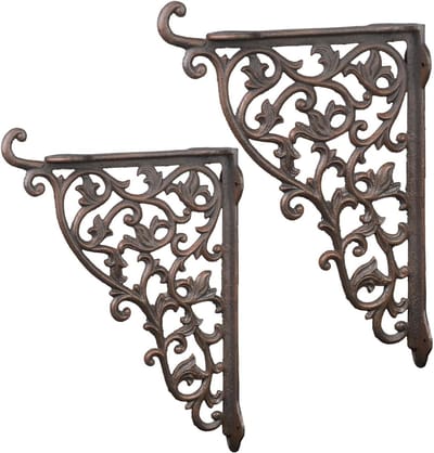 Plankhoek set - Wandhoek steunen - Opbergruimte creëren - Robuust gietijzer - 39 x 29 cm - Antiek