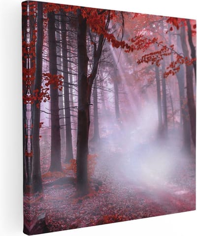 Artaza Canvas Schilderij Herfstbos - 30x30 cm - Klein - Wanddecoratie Landschap - Muurdecoratie Mist - Schilderijen Op Canvas