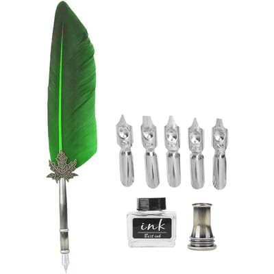 Vintage Veer Vulpen Schrijven Kalligrafie Inkt Veer Dip Pen met Geschenkdoos(Rood) groen