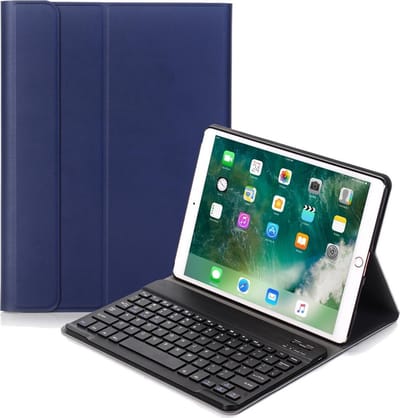 Hoes - Geschikt voor Apple iPad 7 (2019) - 10.2 inch - 7e Generatie - Toetsenbord Case - Keyboard Book Cover - Hoesje - Donkerblauw