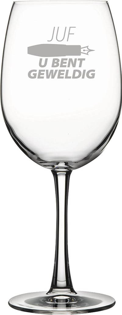 Gegraveerde Rode wijnglas 58cl Juf u bent geweldig